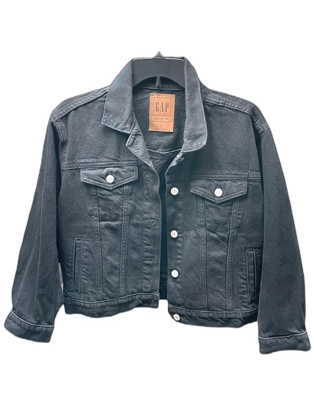 ❤️ GAP BLACK CROPPED ICON DENIM JEAN JACKET SIZE SMALL